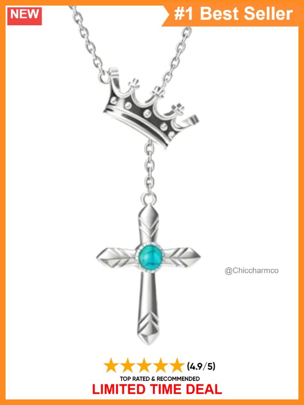 925 Sterling Silver Cross Y-Necklace Turquoise Pendant 20"